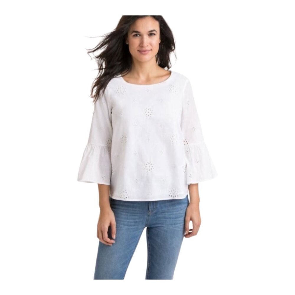 Vineyard Vines Size 8 White Eyelet 3/4 Bell Sleeve Cotton Top